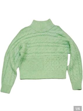 NWT Witty Fox Crop Cozy Knit Wool Blend Turtleneck Sweater Mint Green Small